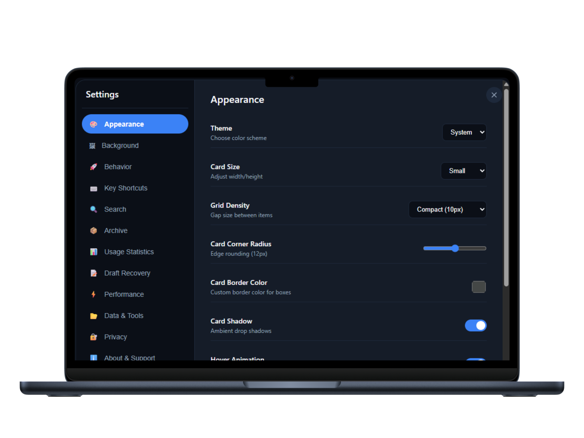 Settings & Appearance Controls